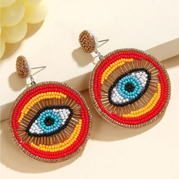 ✨NEW Colorful Beaded tribal bohemian Eye Earrings - Picture 1 of 3